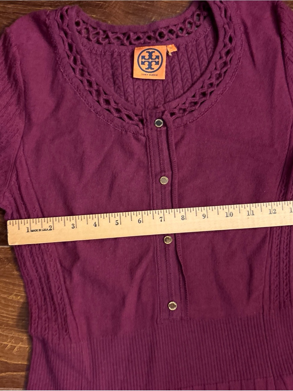 Tory Burch Medium Ashlyn Knit Henley Sweater Dress Maroon Short Sleeve Sheath - Picture 6 of 11